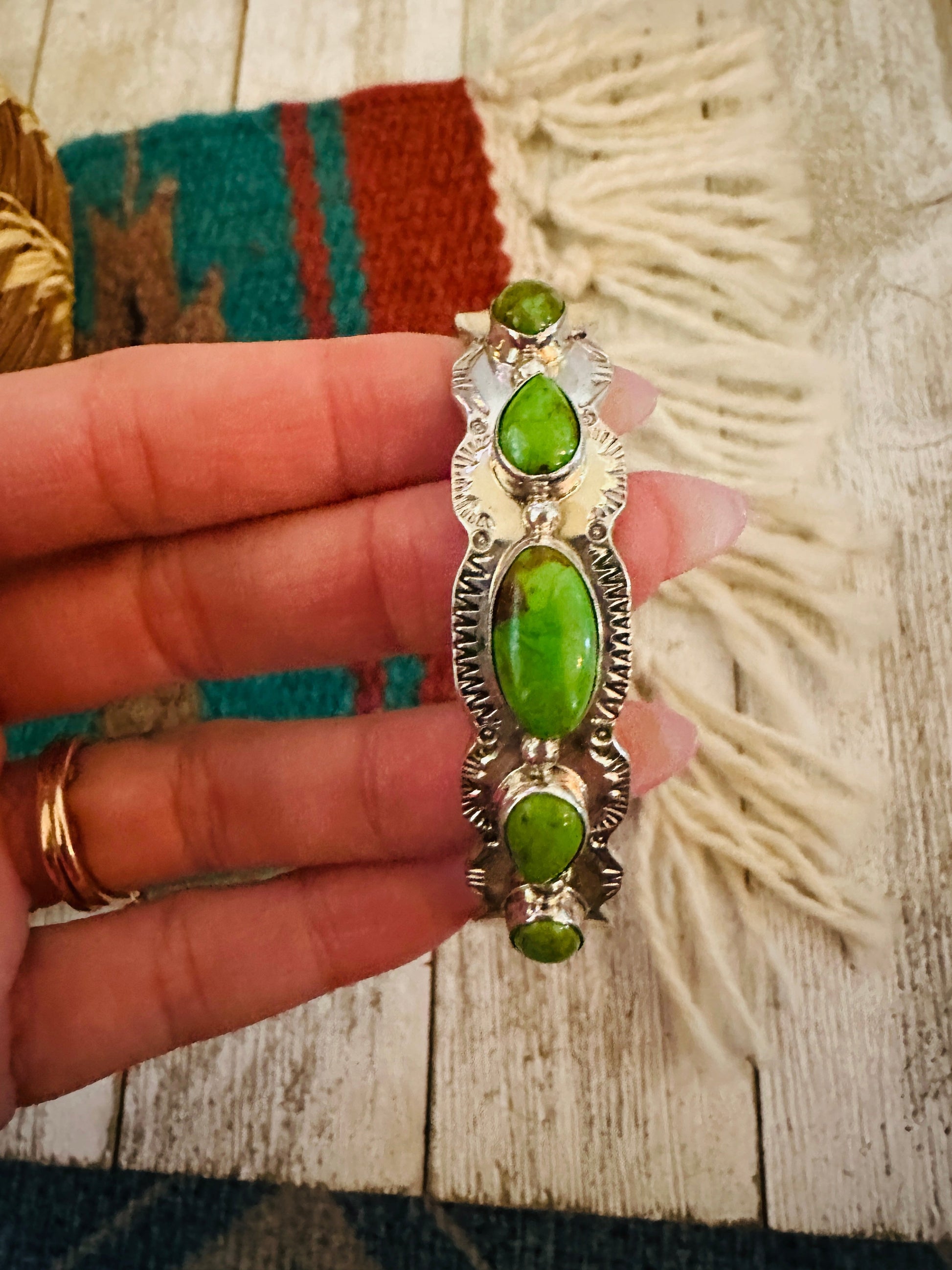 Handcrafted Green Kingman Turquoise & Sterling Silver Cuff Bracelet Nizhoni Traders LLC