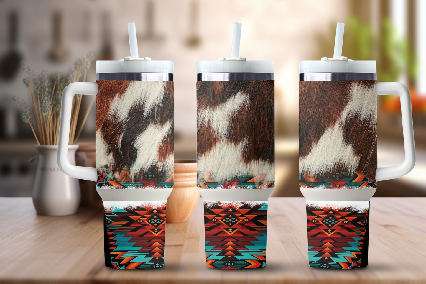 Cowhide Aztec Hide Western Themed 40 oz. Stainless steel tumblers CedarHill Country Market
