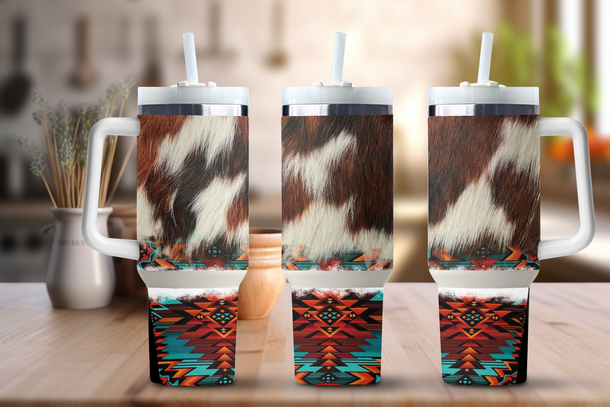 Cowhide Aztec Hide Western Themed 40 oz. Stainless steel tumblers CedarHill Country Market