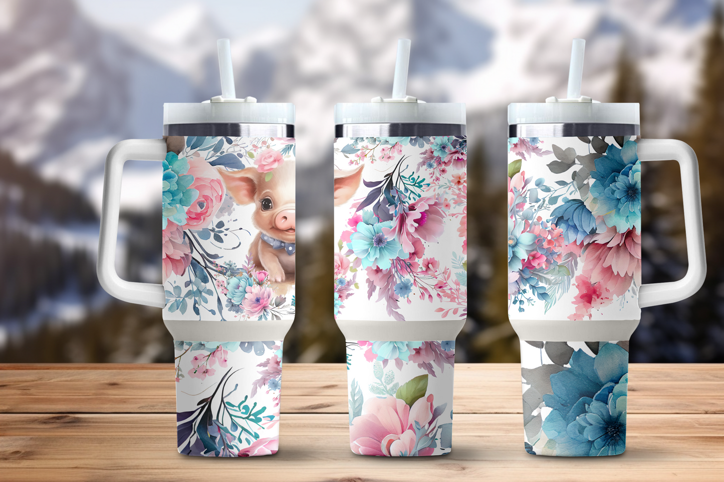 Pigs in Bloom Themed 40 oz. Stainless steel tumbler CedarHill Country Market