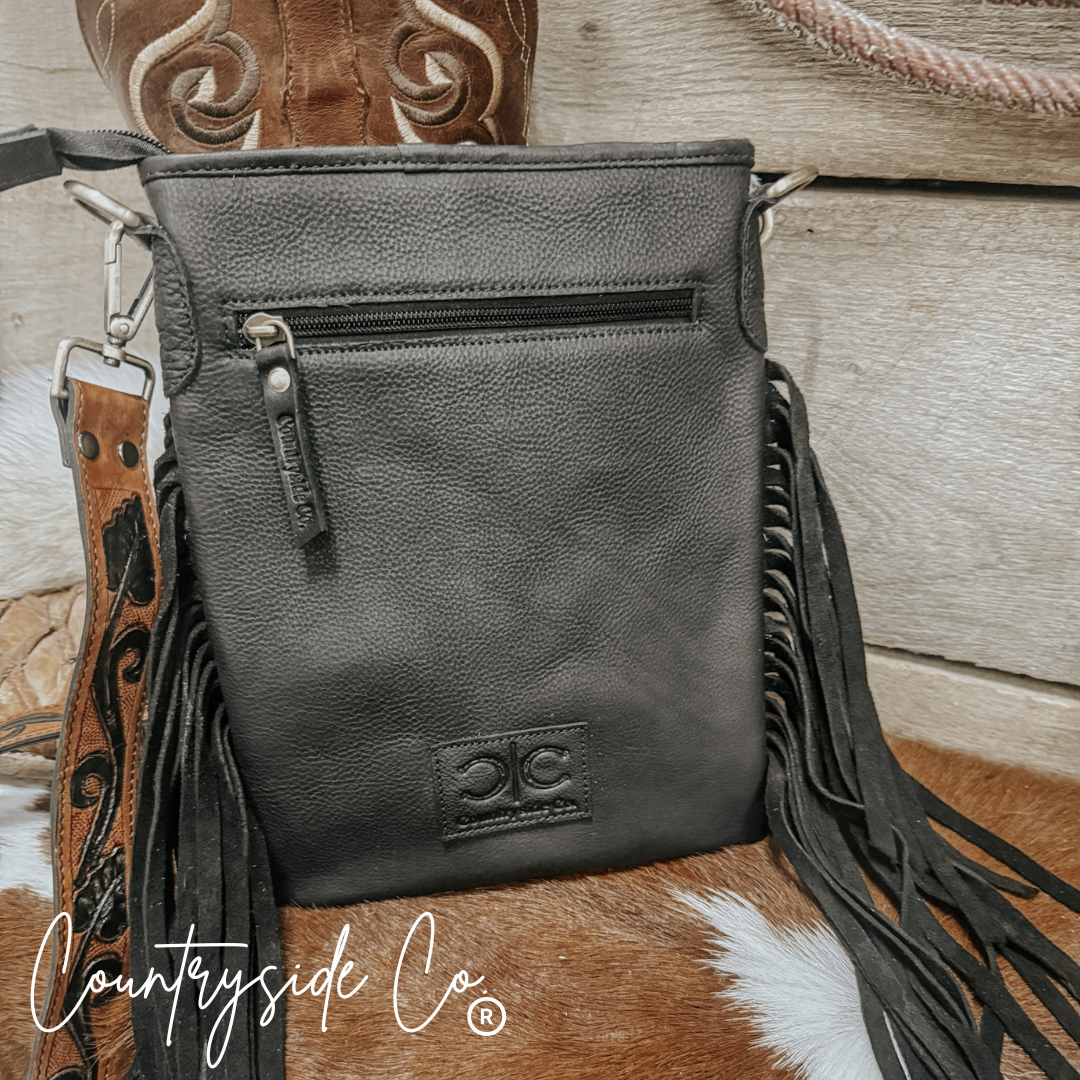 Stockyard Checkered Cowhide Fringe Purse Countryside Co.