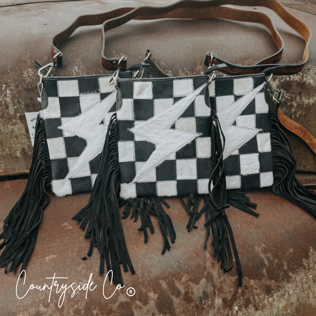 Grit and Glam Stockyards Cowhide Checkered Purse Countryside Co.