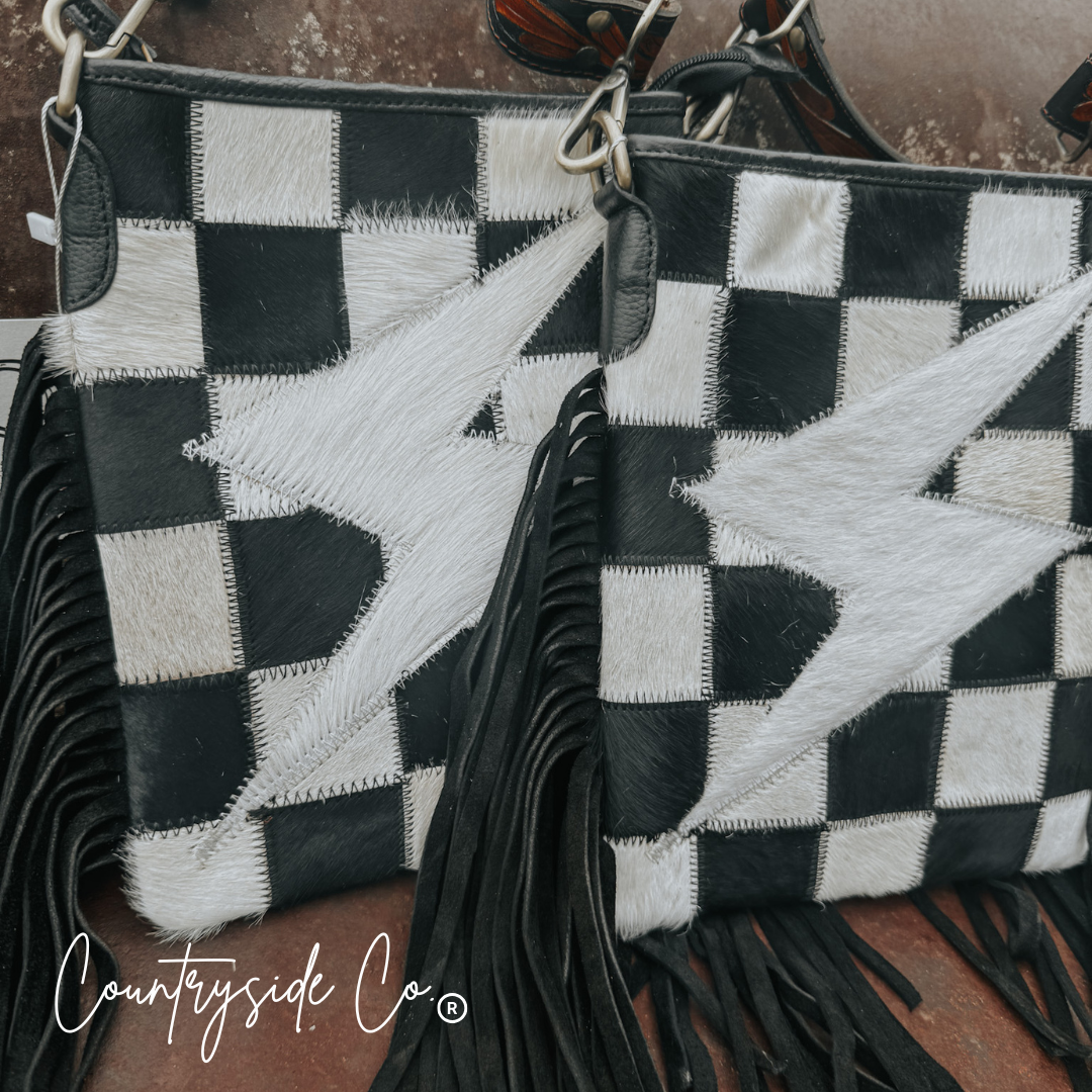 Grit and Glam Stockyards Cowhide Checkered Purse Countryside Co.