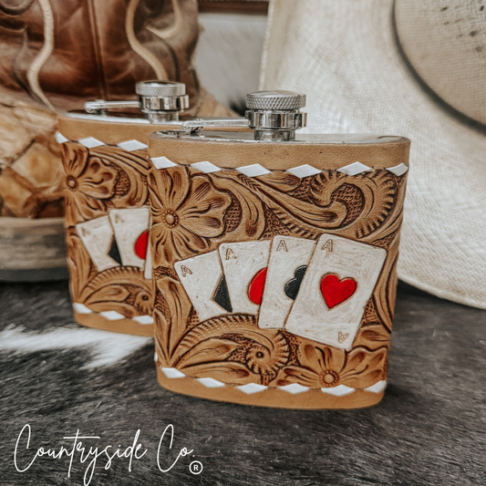 Gambler Tooled Leather Flask Countryside Co.
