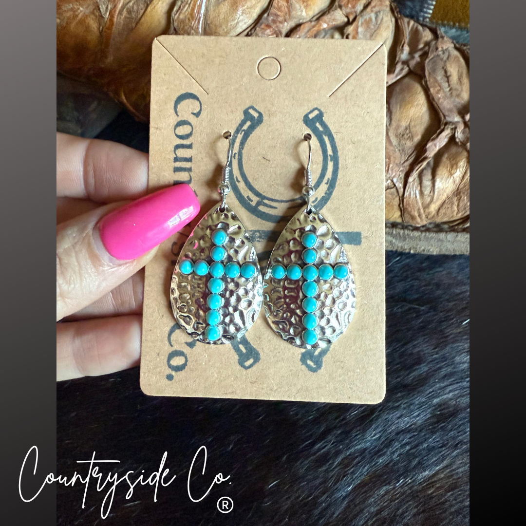 Hammered Silver Cross Dangle Earrings Countryside Co.