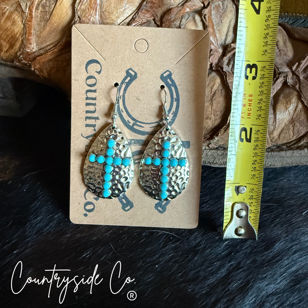 Hammered Silver Cross Dangle Earrings Countryside Co.