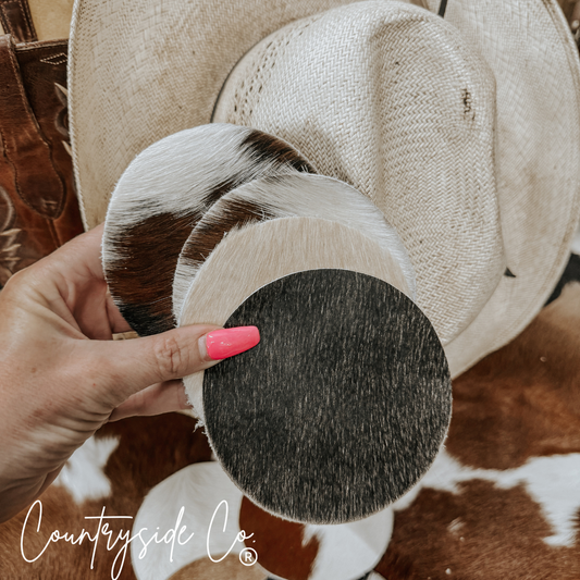 Cowhide Coaster Set Countryside Co.