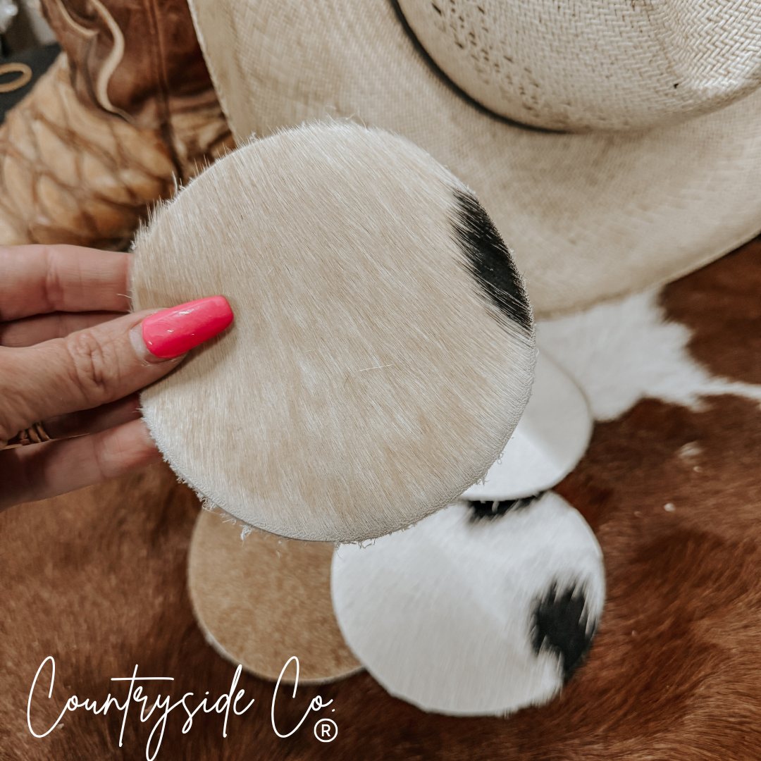Cowhide Coaster Set Countryside Co.