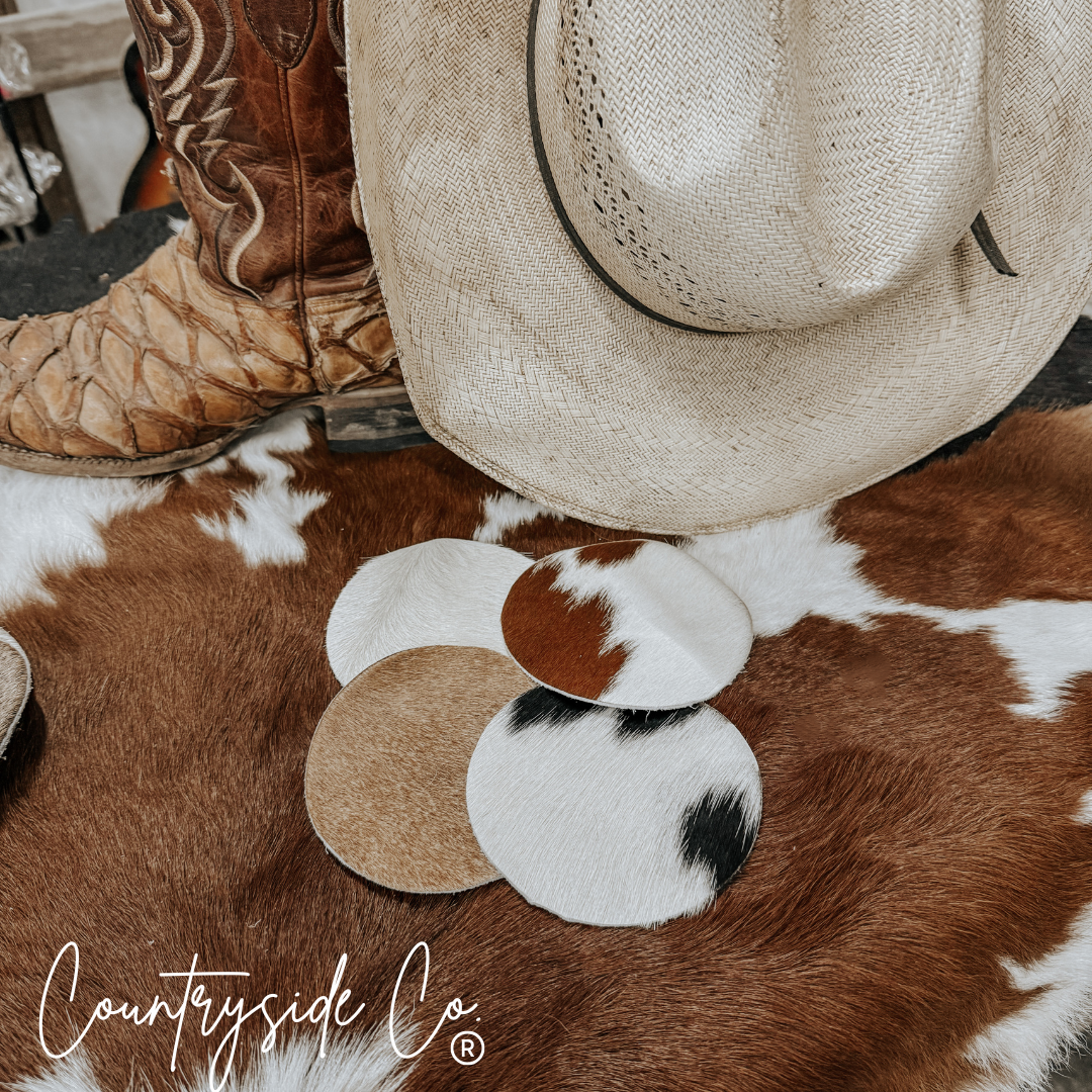 Cowhide Coaster Set Countryside Co.