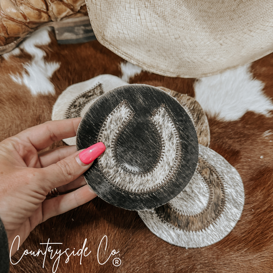 Horseshoe Cowhide Coaster Set Countryside Co.