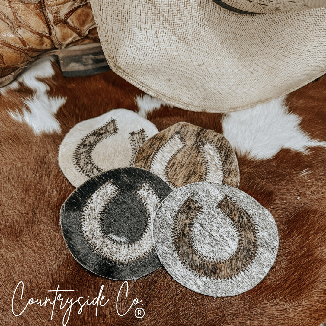 Horseshoe Cowhide Coaster Set Countryside Co.