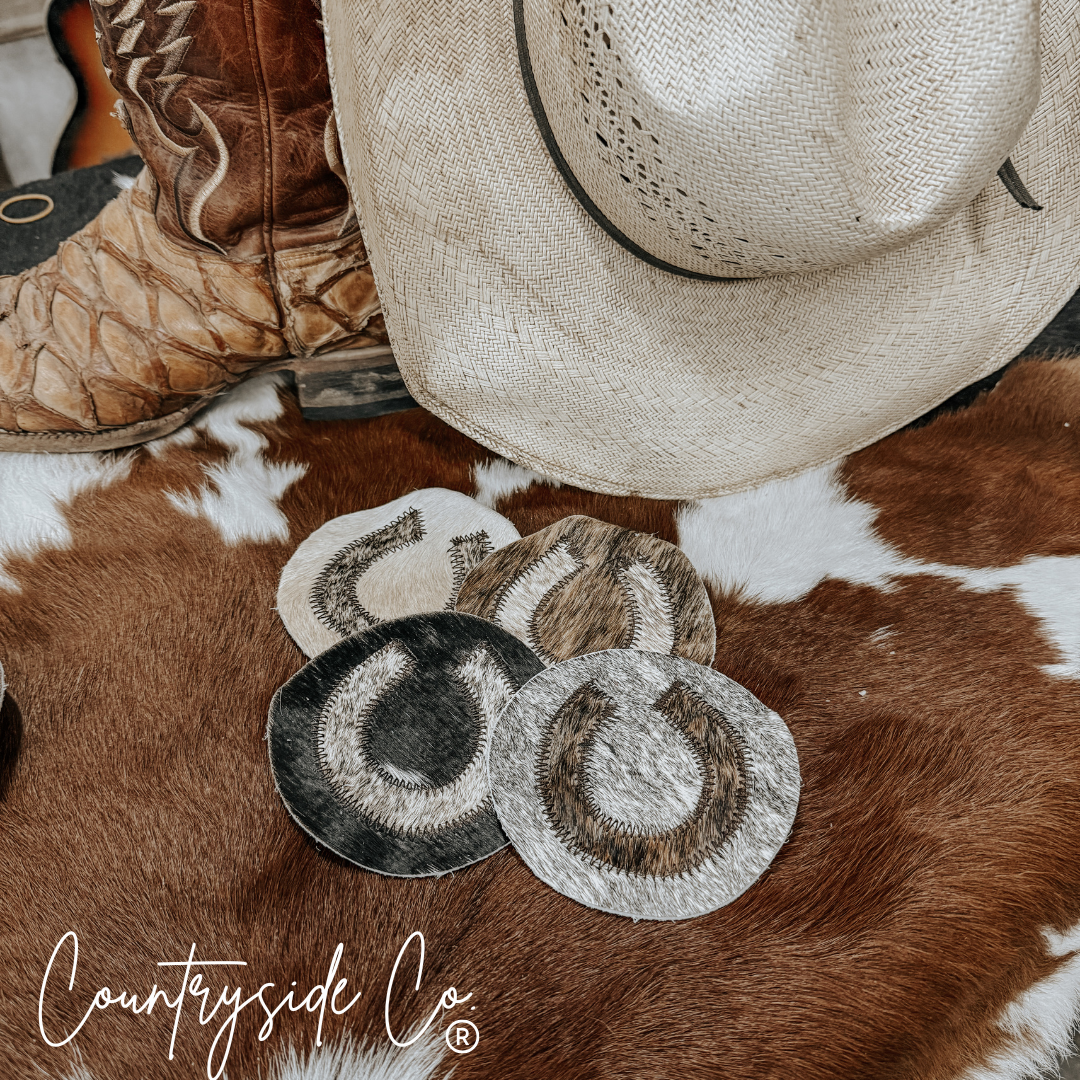 Horseshoe Cowhide Coaster Set Countryside Co.