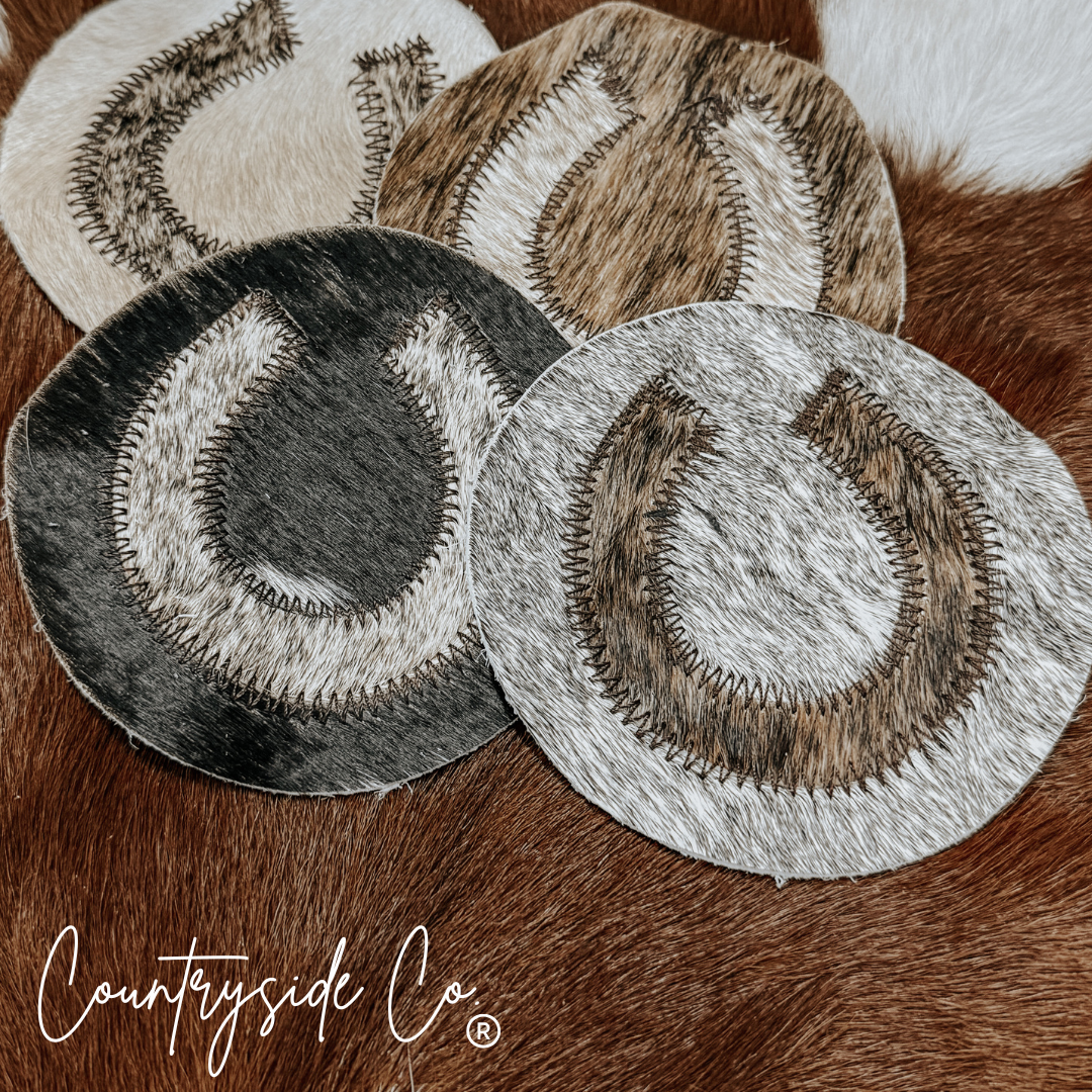 Horseshoe Cowhide Coaster Set Countryside Co.