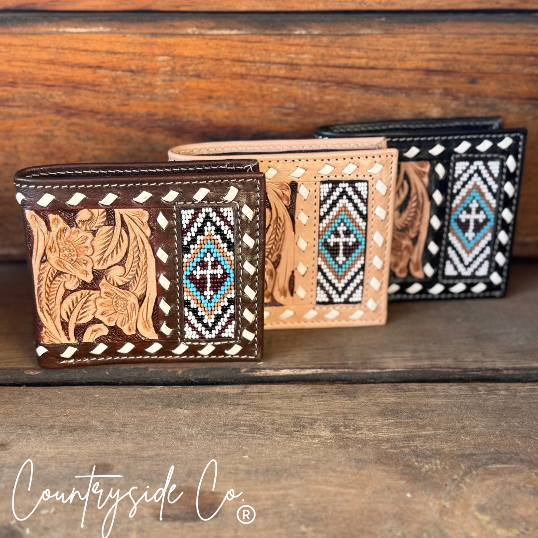 Beaded Cross Leather Men's Wallet Countryside Co.