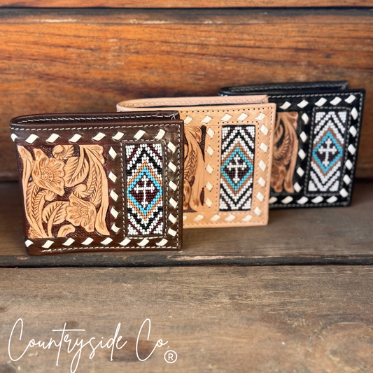Beaded Cross Leather Men's Wallet Countryside Co.