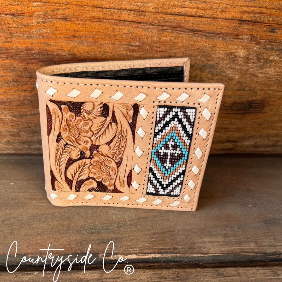 Beaded Cross Leather Men's Wallet Countryside Co.