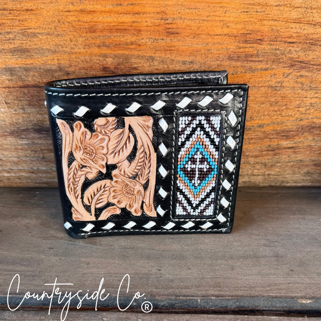 Beaded Cross Leather Men's Wallet Countryside Co.