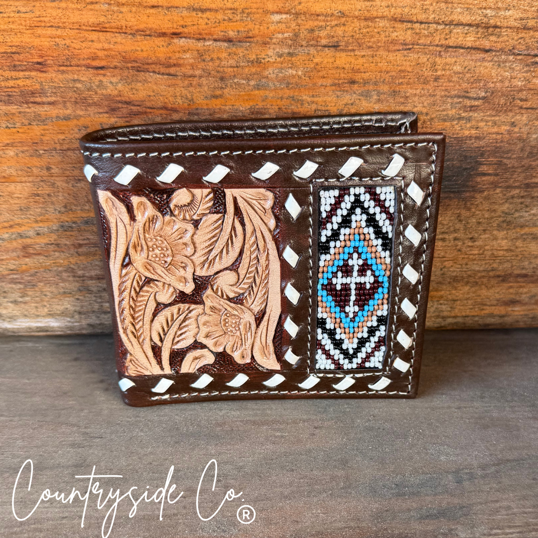 Beaded Cross Leather Men's Wallet Countryside Co.