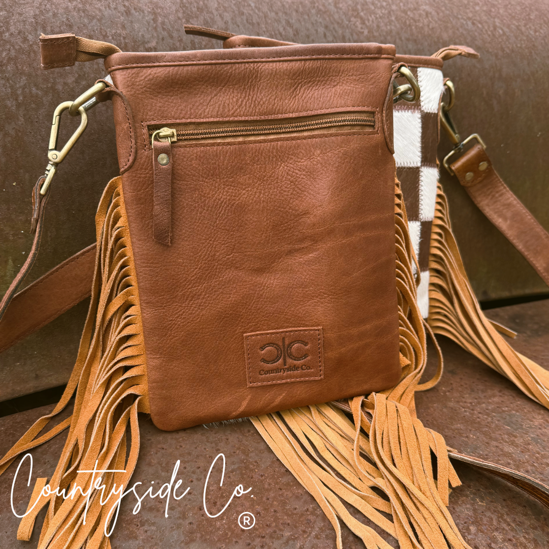 Dixie Checkered Cowhide Fringe Purse Countryside Co.