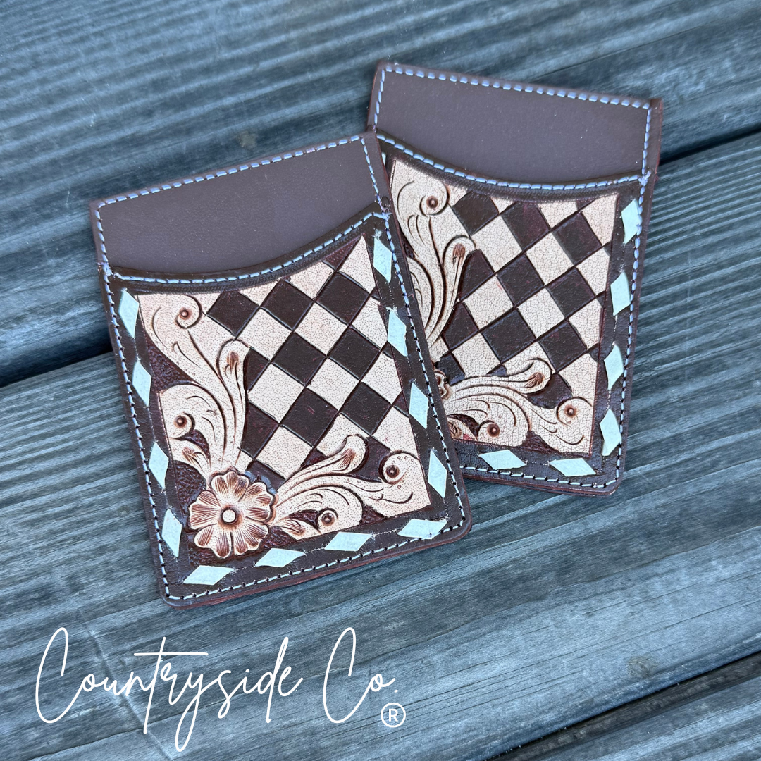 Checkered Tooled Leather Credit Card Holder Countryside Co.