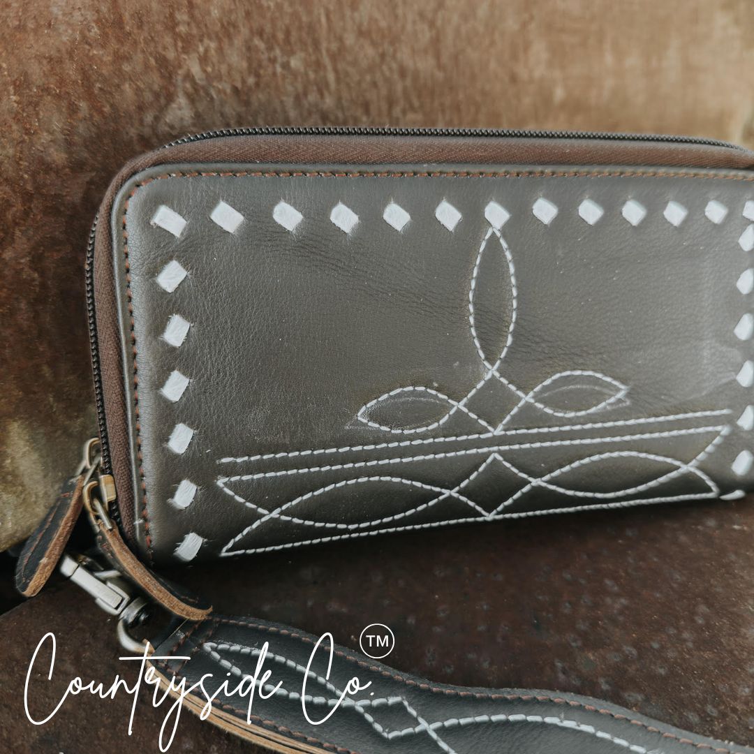 Boot Stitch Leather Wallet Wristlet Countryside Co.
