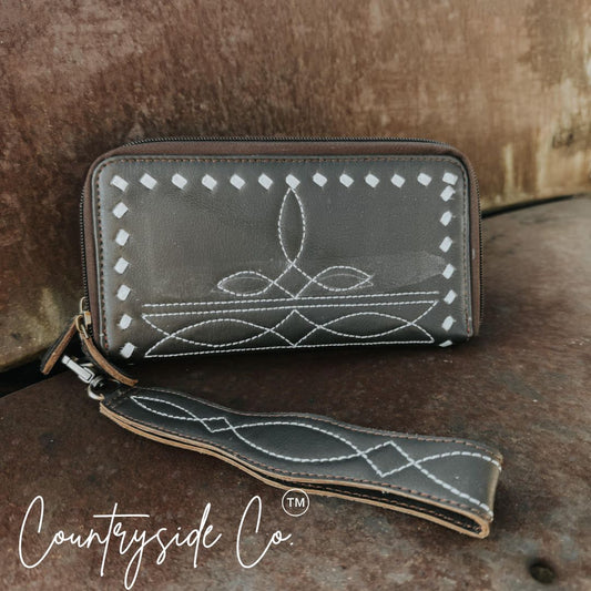 Boot Stitch Leather Wallet Wristlet Countryside Co.