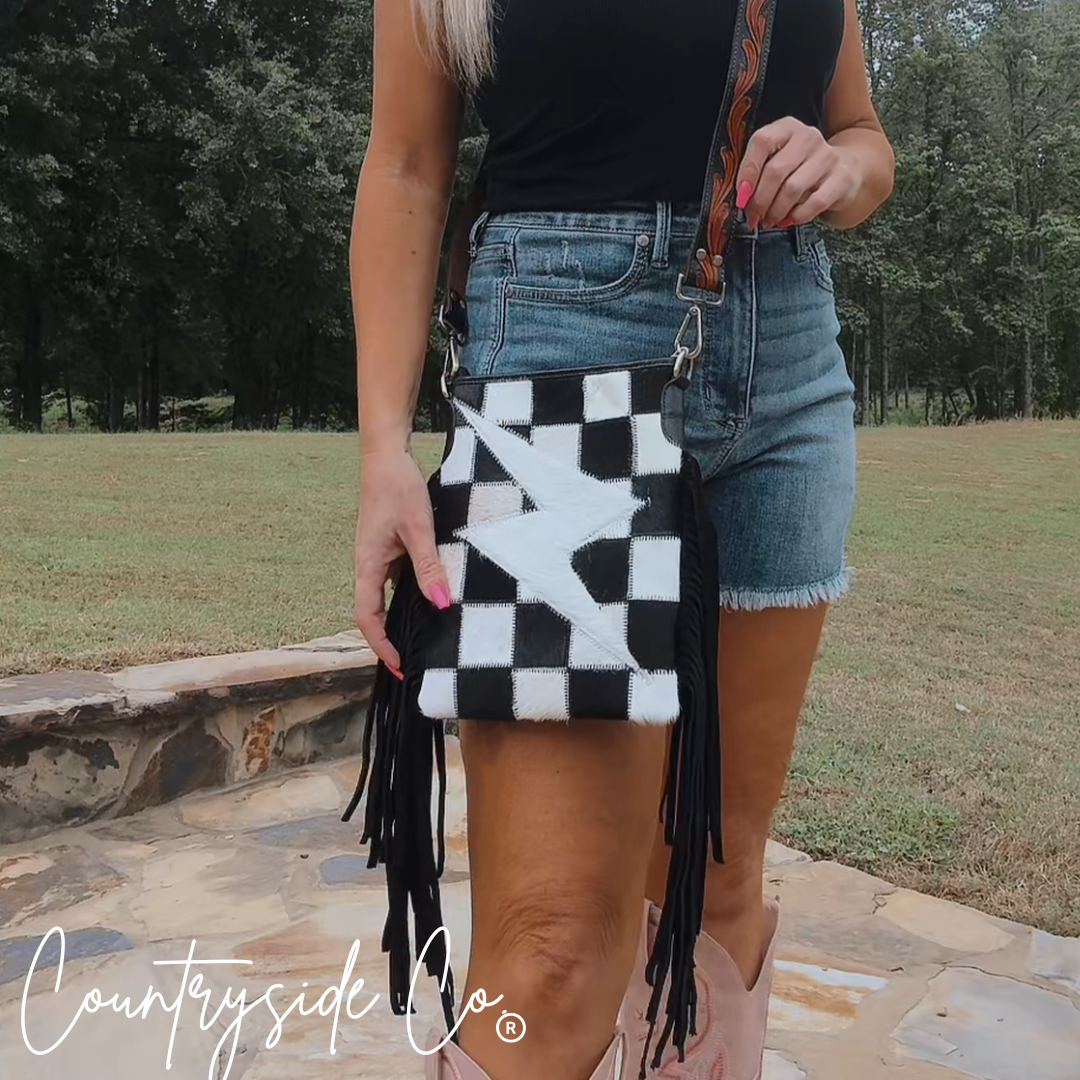 Grit and Glam Stockyards Cowhide Checkered Purse Countryside Co.