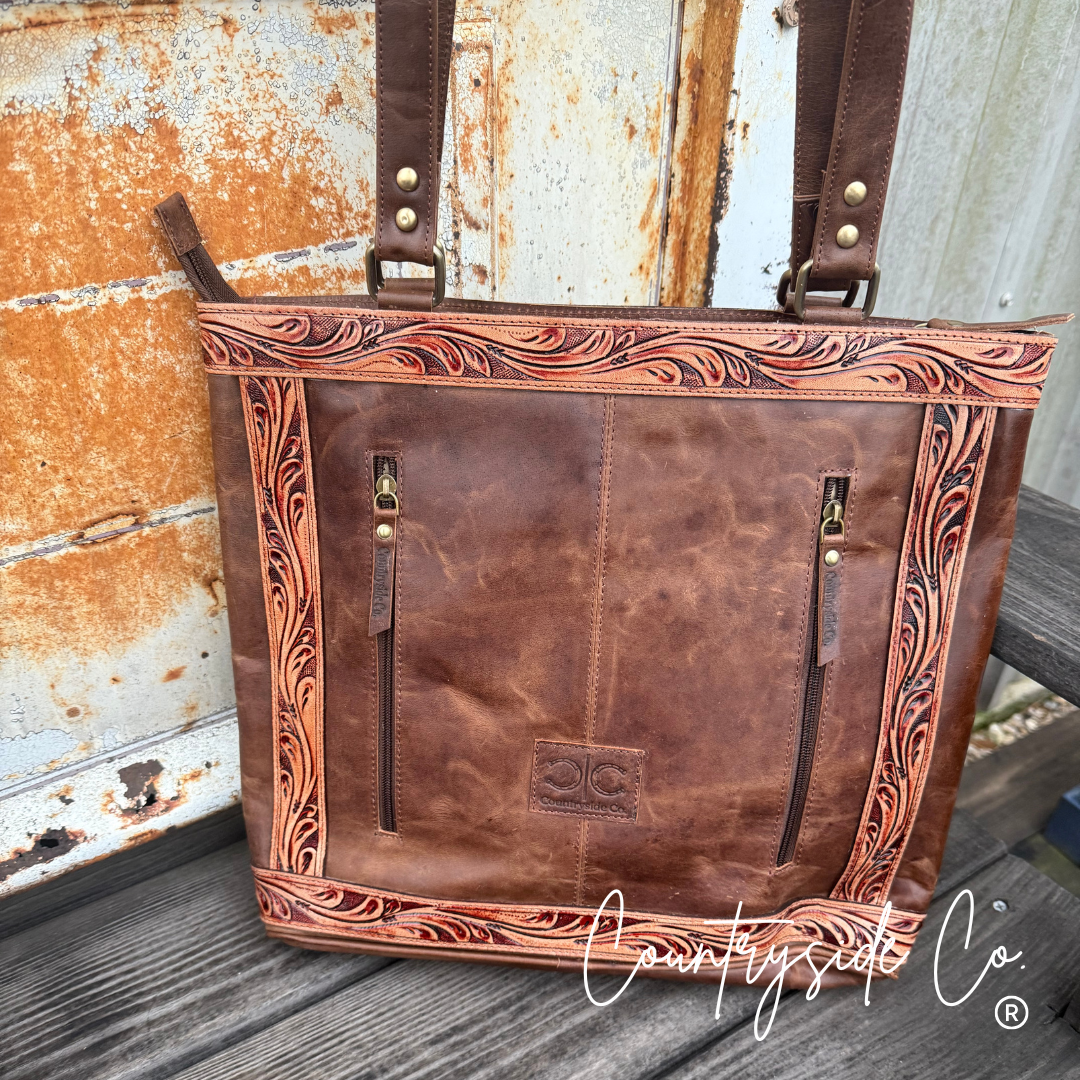 Lucille Conceal Carry Cowhide Leather Tote Purse Countryside Co.