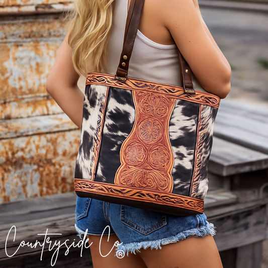 Lucille Conceal Carry Cowhide Leather Tote Purse Countryside Co.
