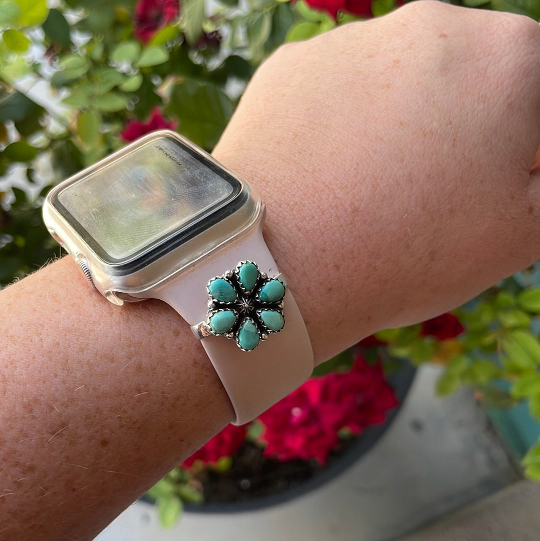 Nizhoni Turquoise & Sterling Silver Handmade Watch Charms rounded petals Nizhoni Traders LLC