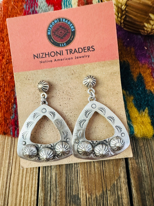 Handcrafted Sterling Silver Concho Dangle Earrings Nizhoni Traders LLC