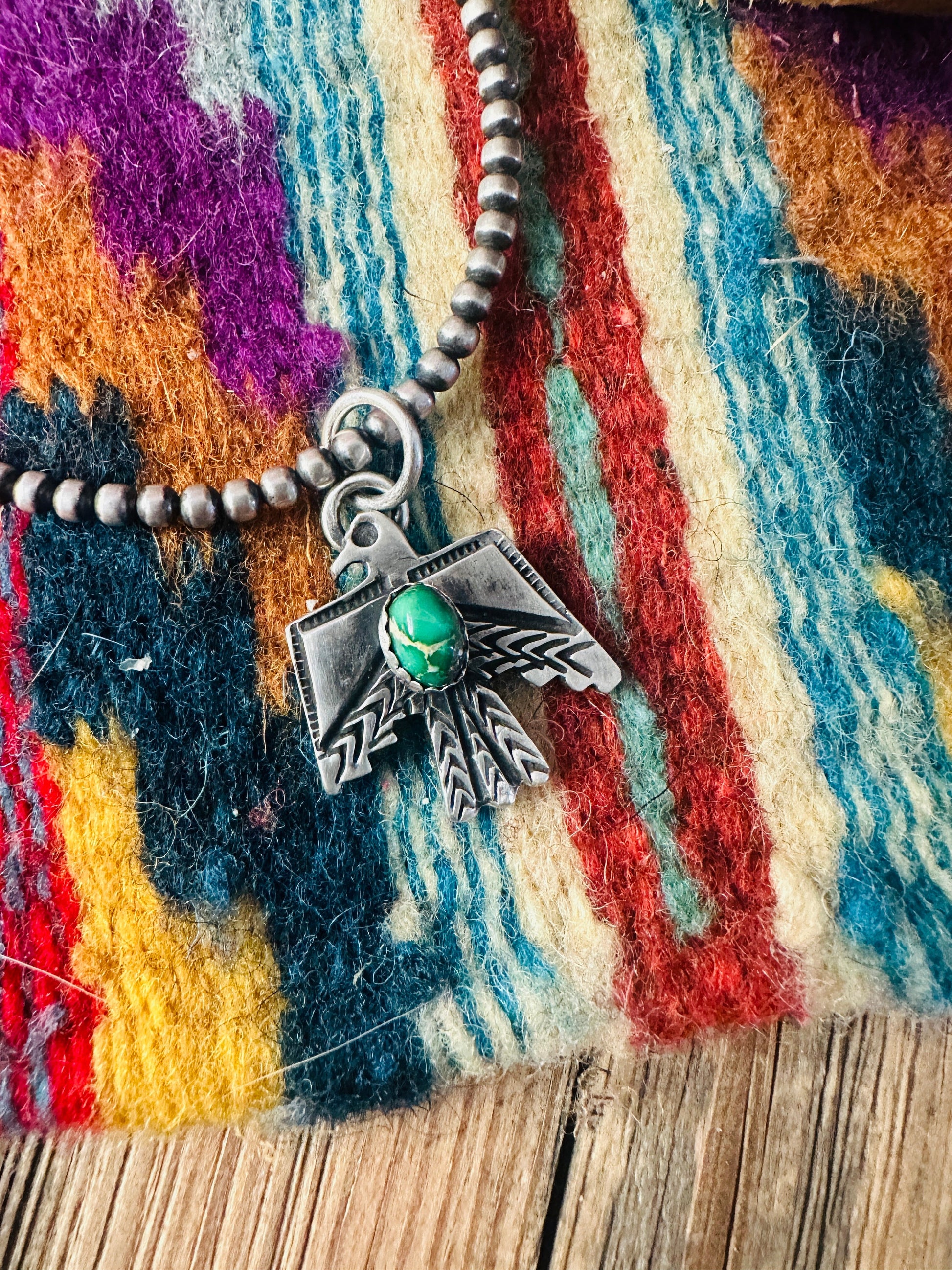 Handcrafted Sterling Silver & Sonoran Mountain Turquoise Thunderbird Pendant Nizhoni Traders LLC