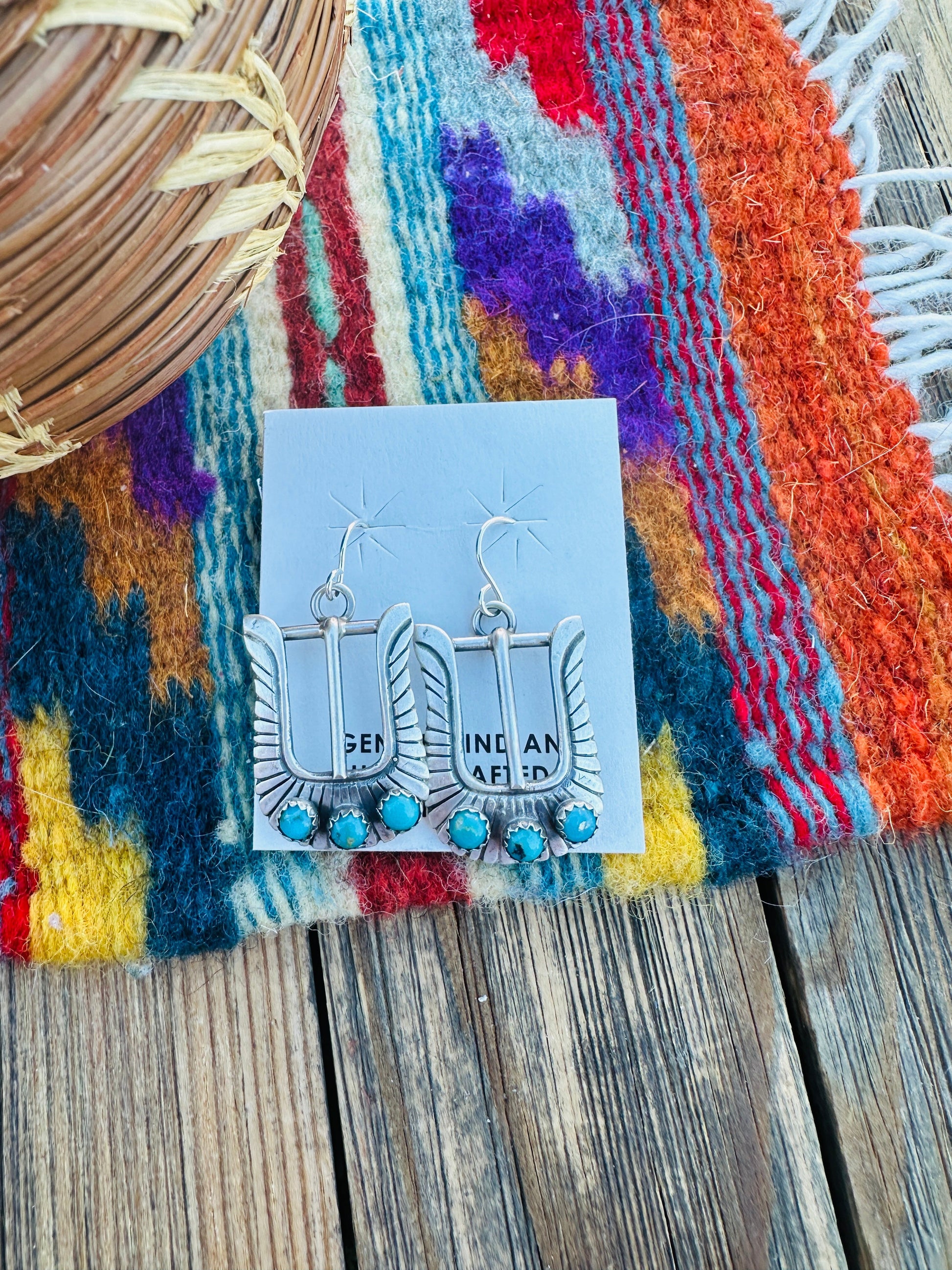 Handcrafted Turquoise & Sterling Silver Belt Buckle Dangle Earrings by Leroy James Nizhoni Traders LLC