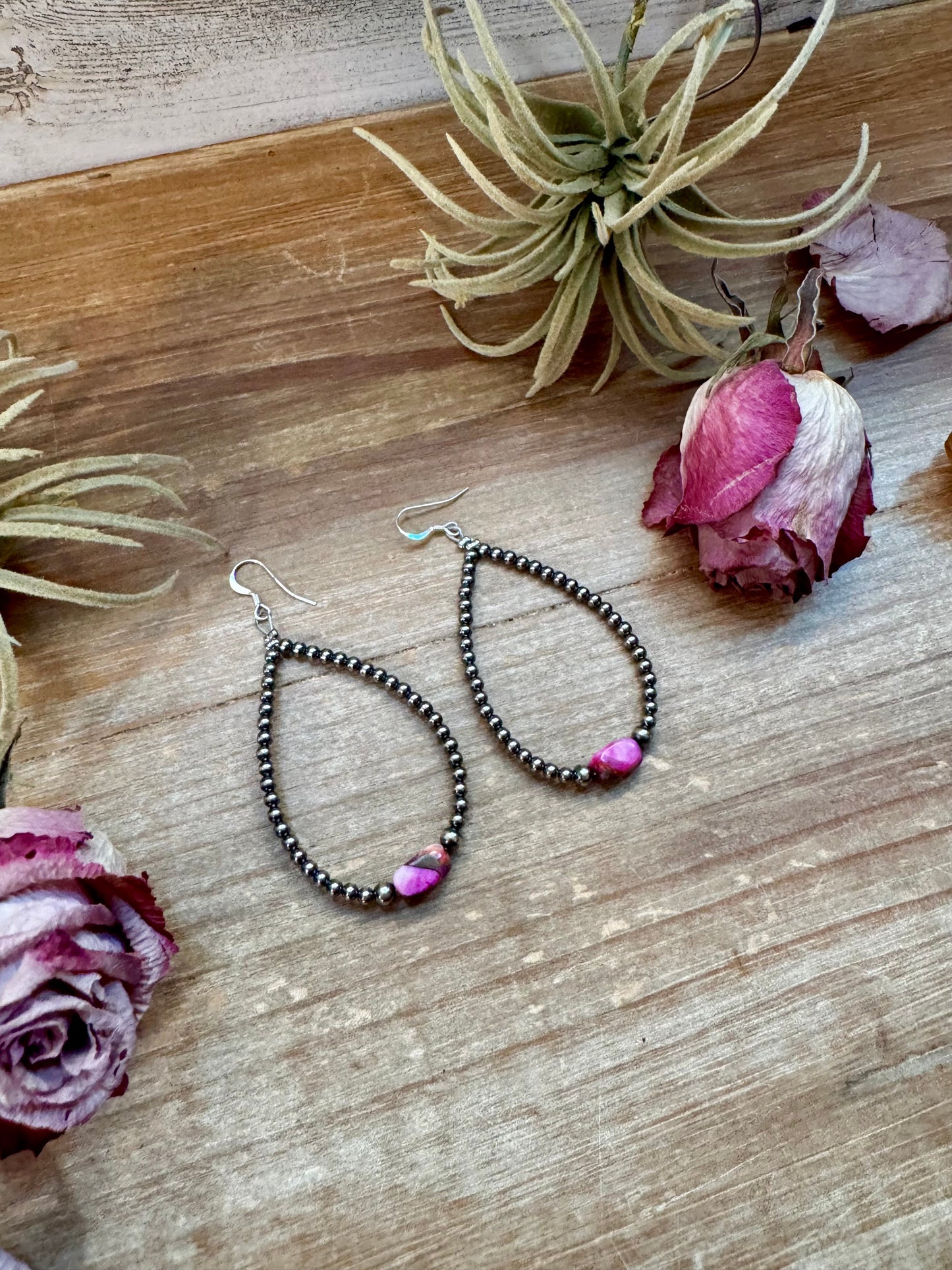 Dyed Pink Turquoise & Sterling Silver Pearl Teardrop Earrings – 3" The Bijoux FAB Jewelry