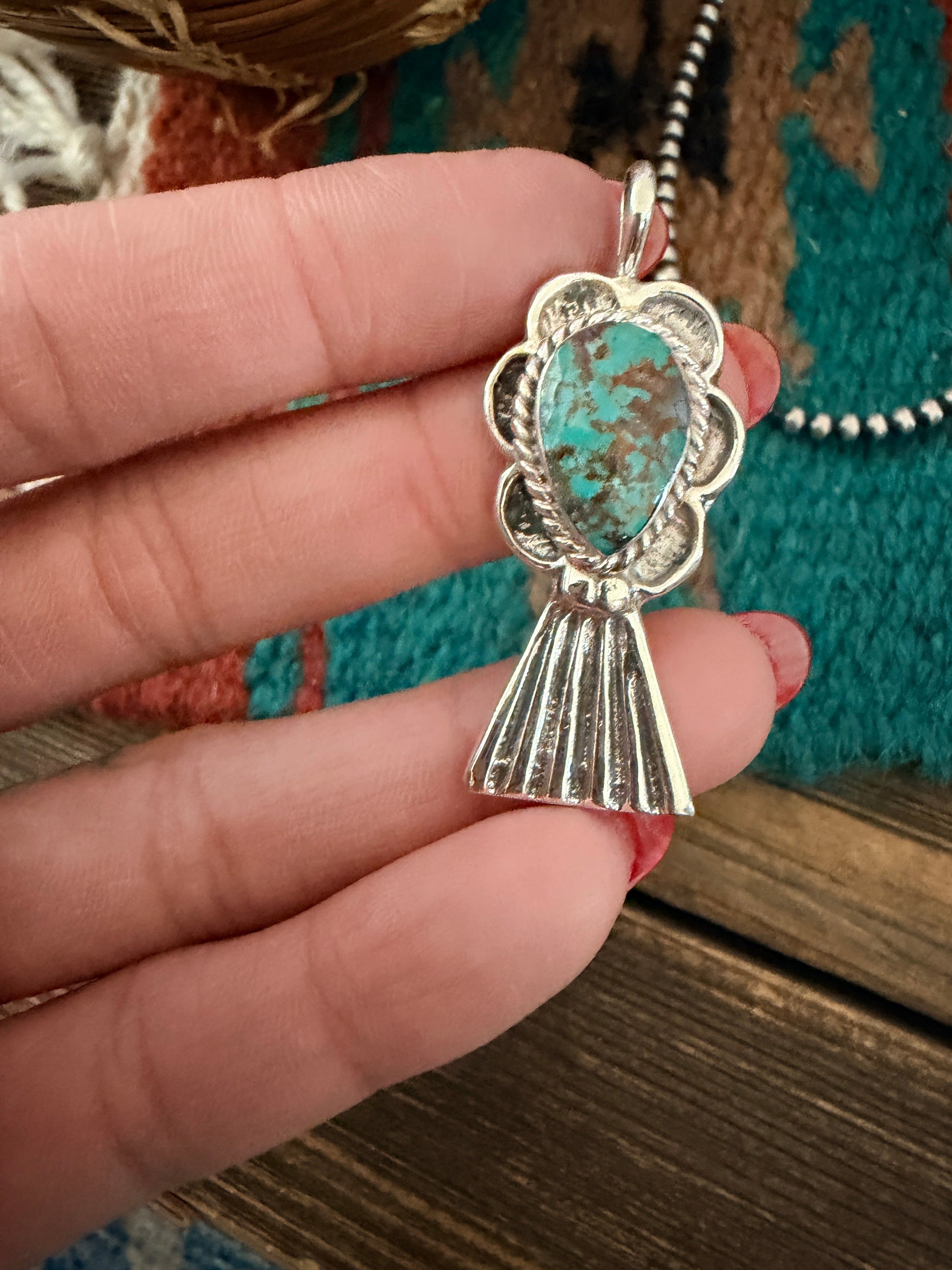 Handcrafted Sterling Silver & Turquoise Blossom Pendant by Joseph Martinez Nizhoni Traders LLC