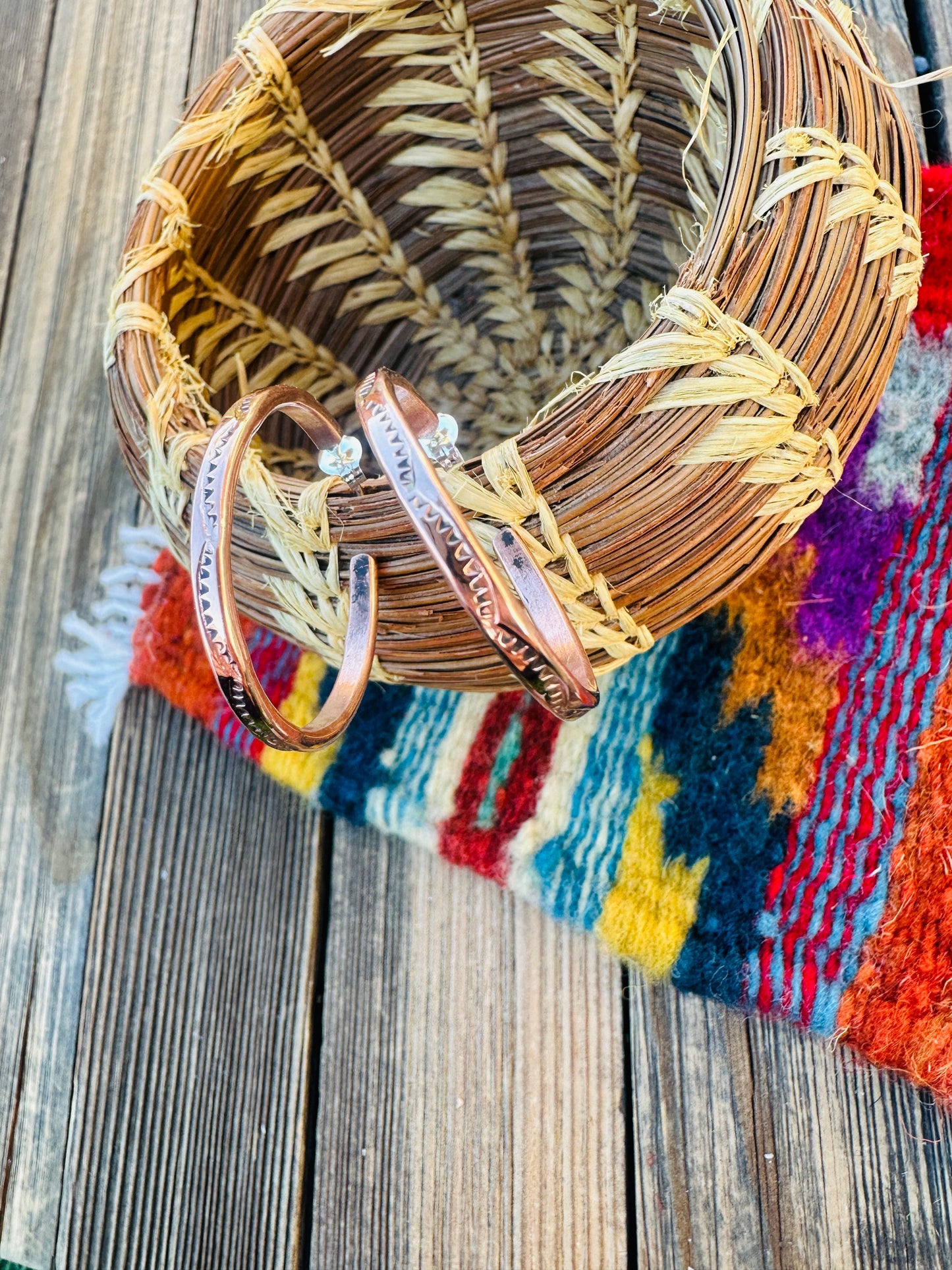 Hand Stamped Copper Hoop Earrings Nizhoni Traders LLC