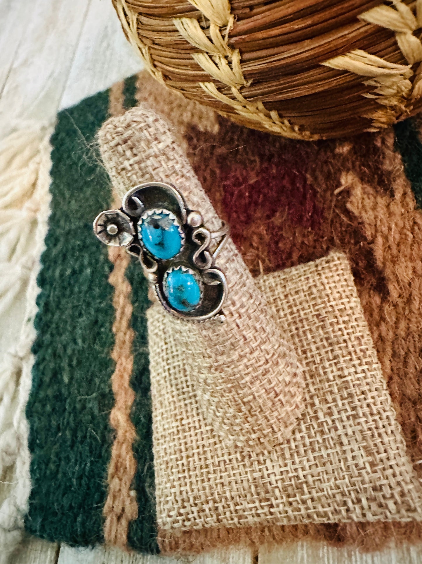 Old Pawn Handcrafted Turquoise & Sterling Silver Ring Size 5.5 Nizhoni Traders LLC