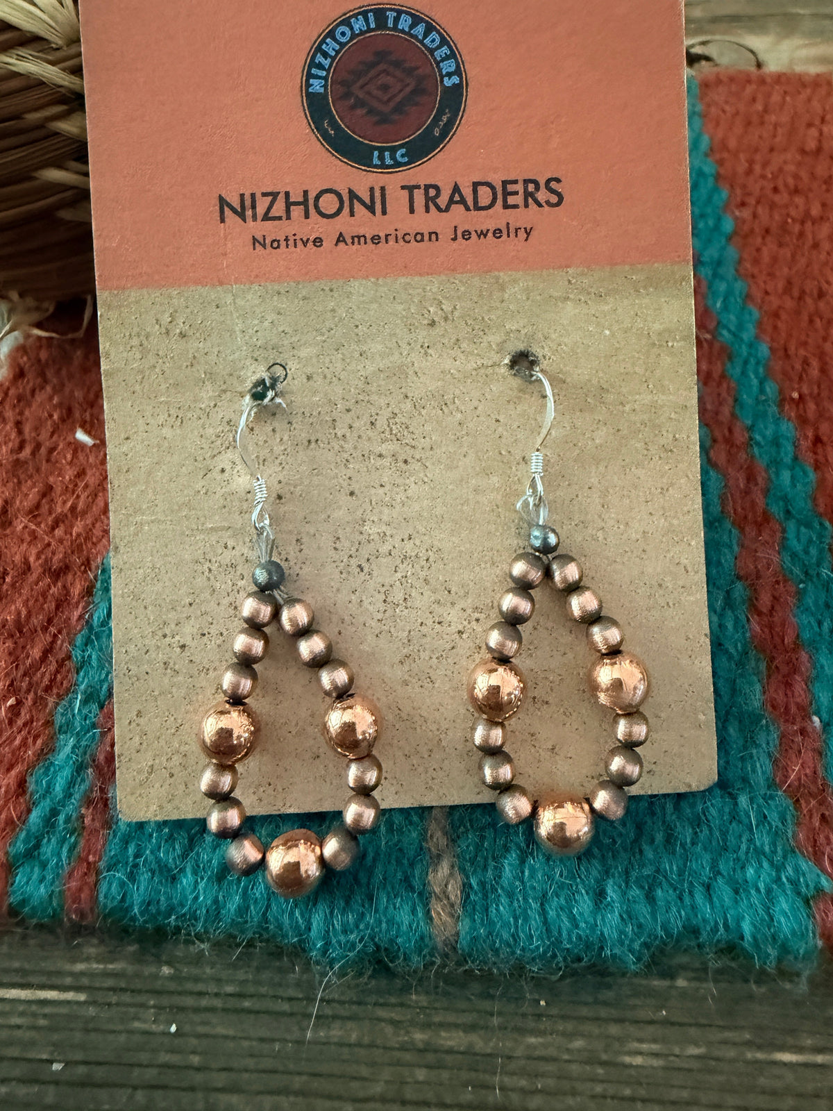 Handcrafted Copper Beaded Dangle Hoop Earrings Nizhoni Traders LLC