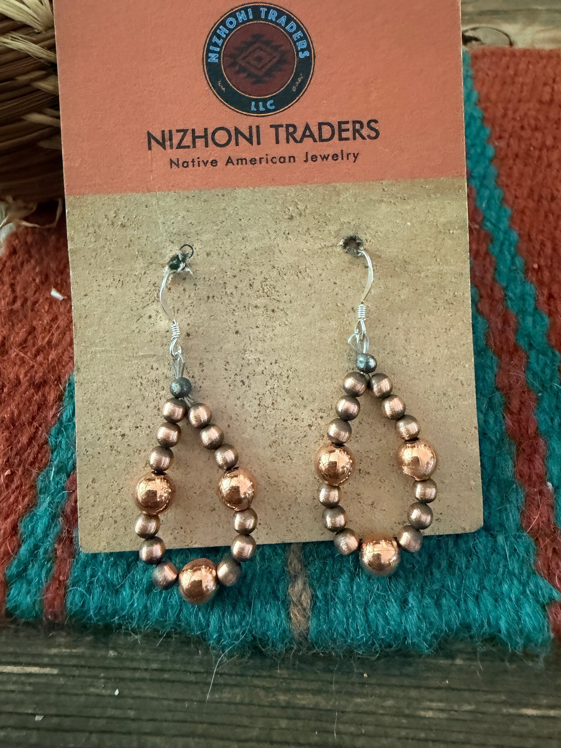 Handcrafted Copper Beaded Dangle Hoop Earrings Nizhoni Traders LLC