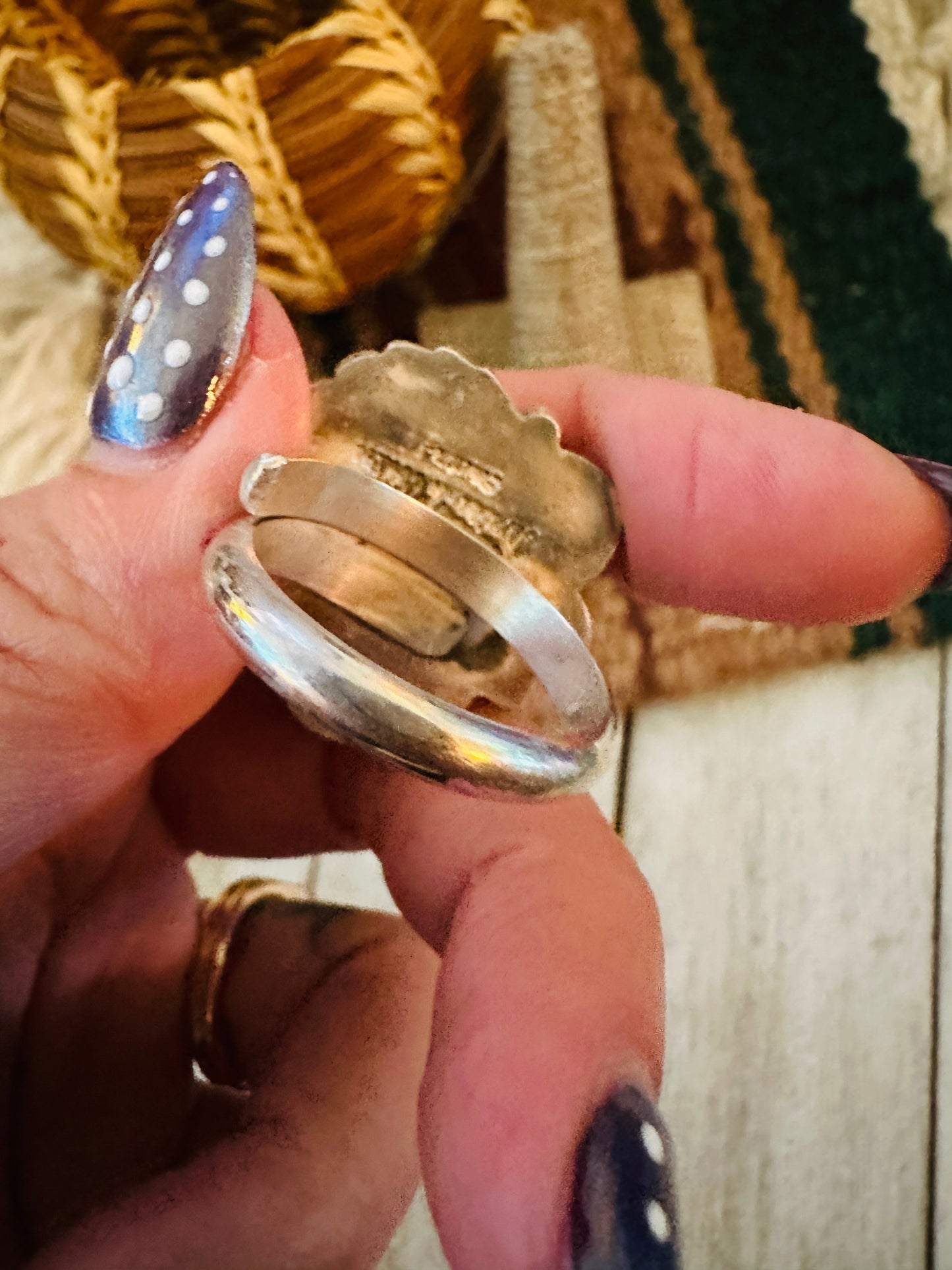 Old Pawn Handcrafted Turquoise & Sterling Silver Adjustable Ring Nizhoni Traders LLC