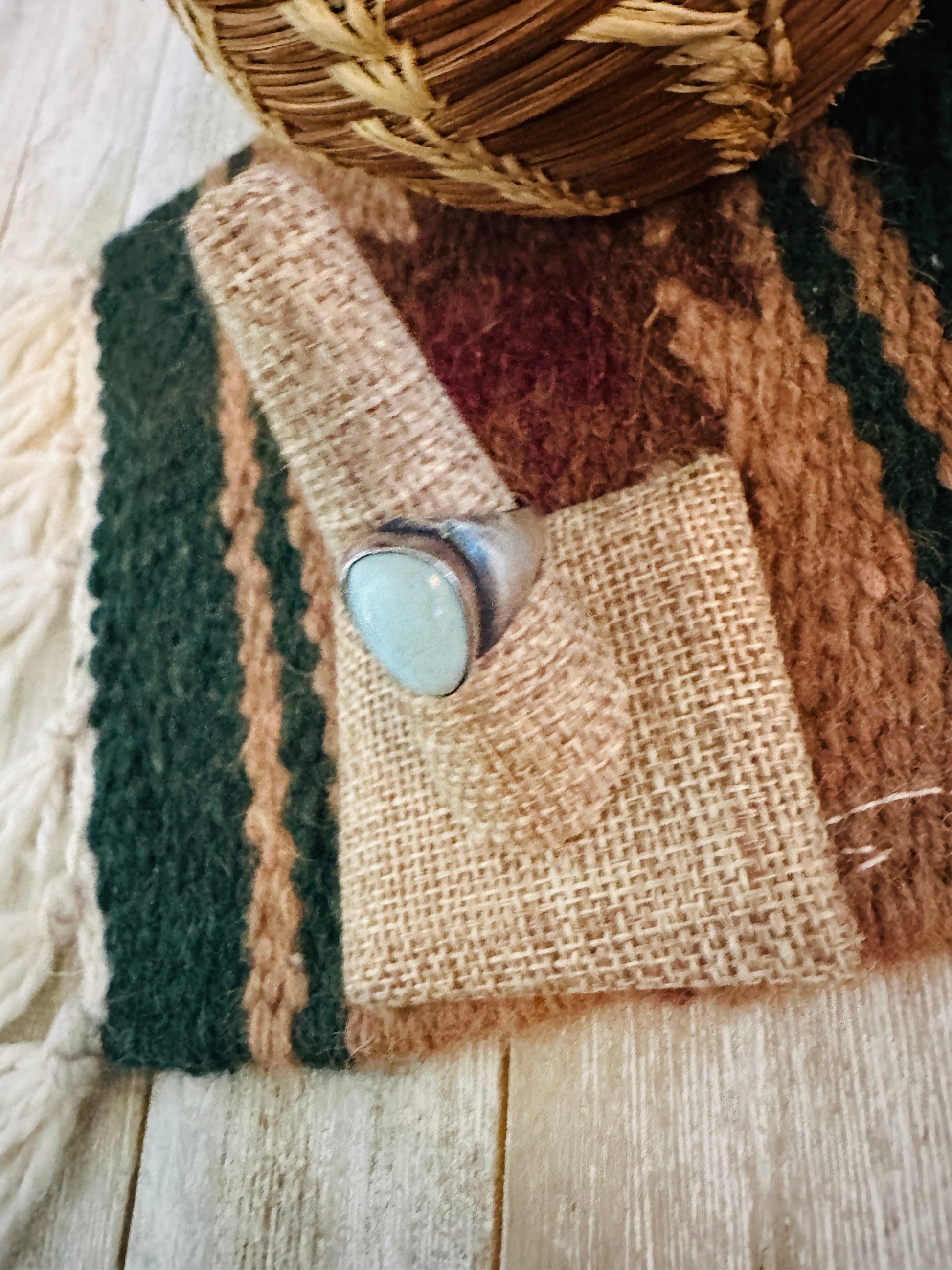 Old Pawn Handcrafted Larimar & Sterling Silver Ring Size 9 Nizhoni Traders LLC