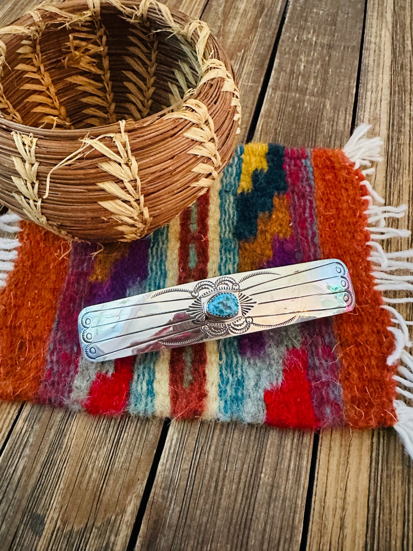 Handcrafted Turquoise & Sterling Silver Concho Hair Barrette Nizhoni Traders LLC