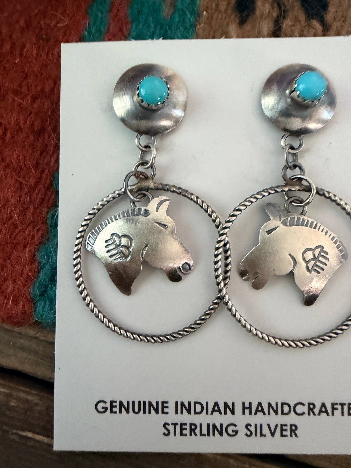 Handcrafted Sterling Silver & Turquoise Horse Dangle Earrings by Tim Yazzie Nizhoni Traders LLC