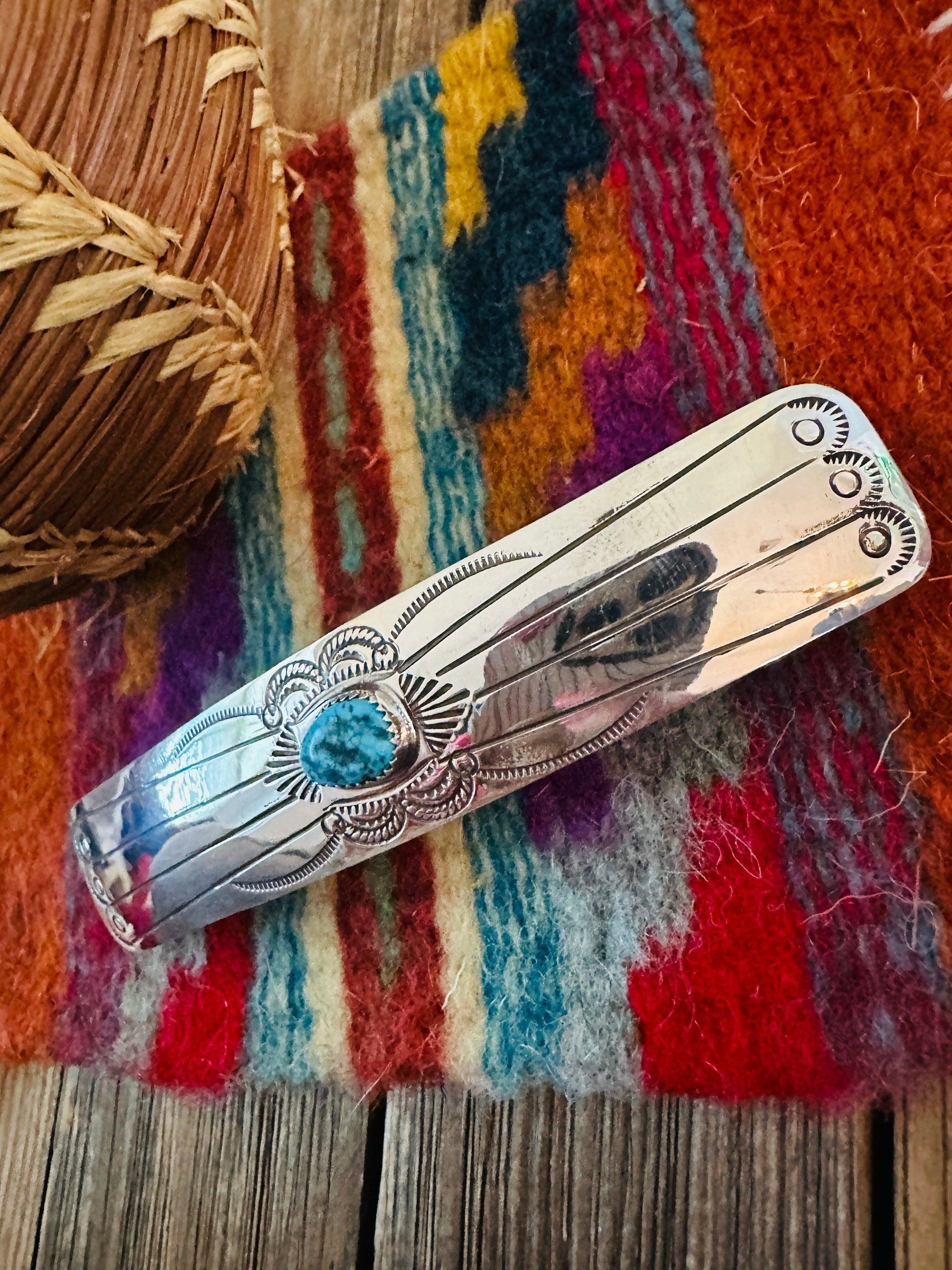 Handcrafted Turquoise & Sterling Silver Concho Hair Barrette Nizhoni Traders LLC