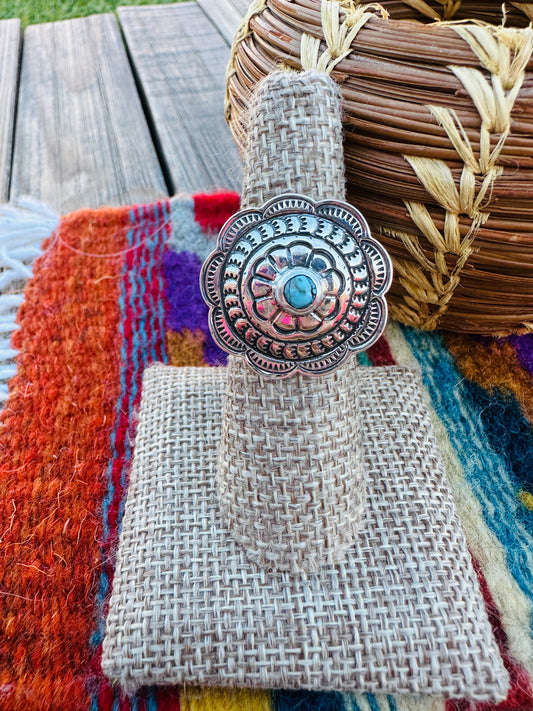 Handcrafted Turquoise & Sterling Silver Concho Ring Nizhoni Traders LLC