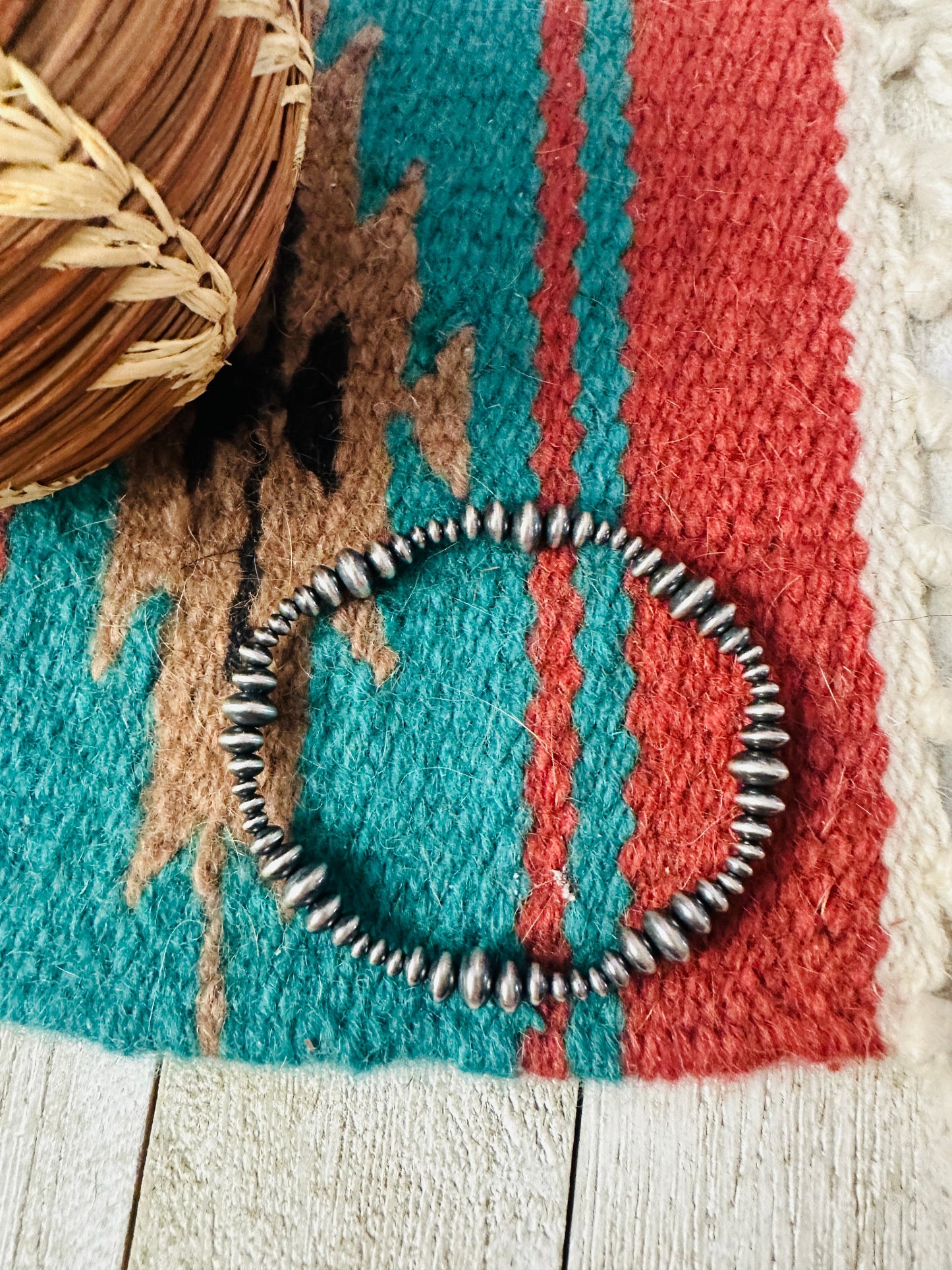 Handcrafted Sterling Silver Stretch Saucer Bead Bracelet Nizhoni Traders LLC