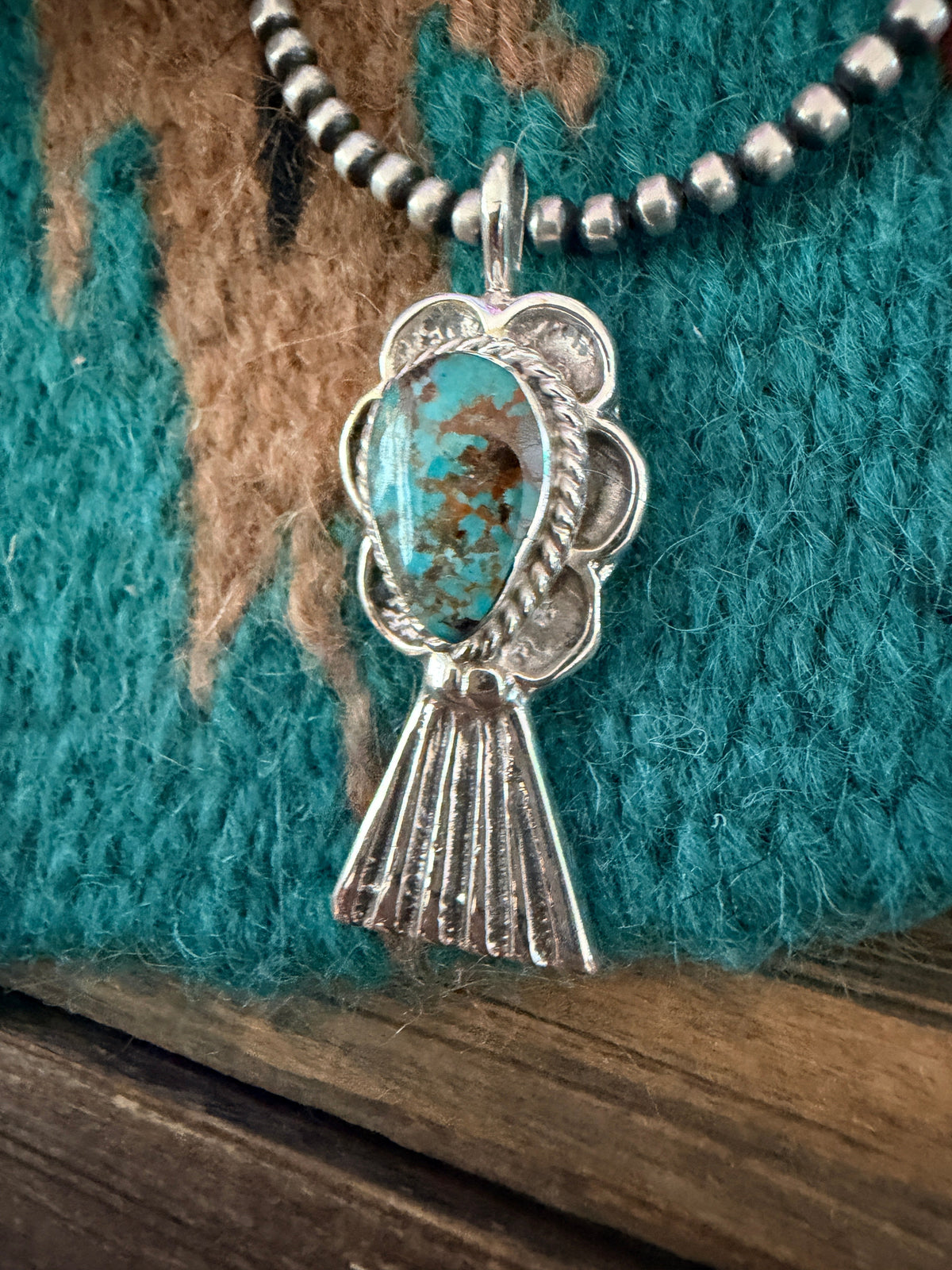 Handcrafted Sterling Silver & Turquoise Blossom Pendant by Joseph Martinez Nizhoni Traders LLC