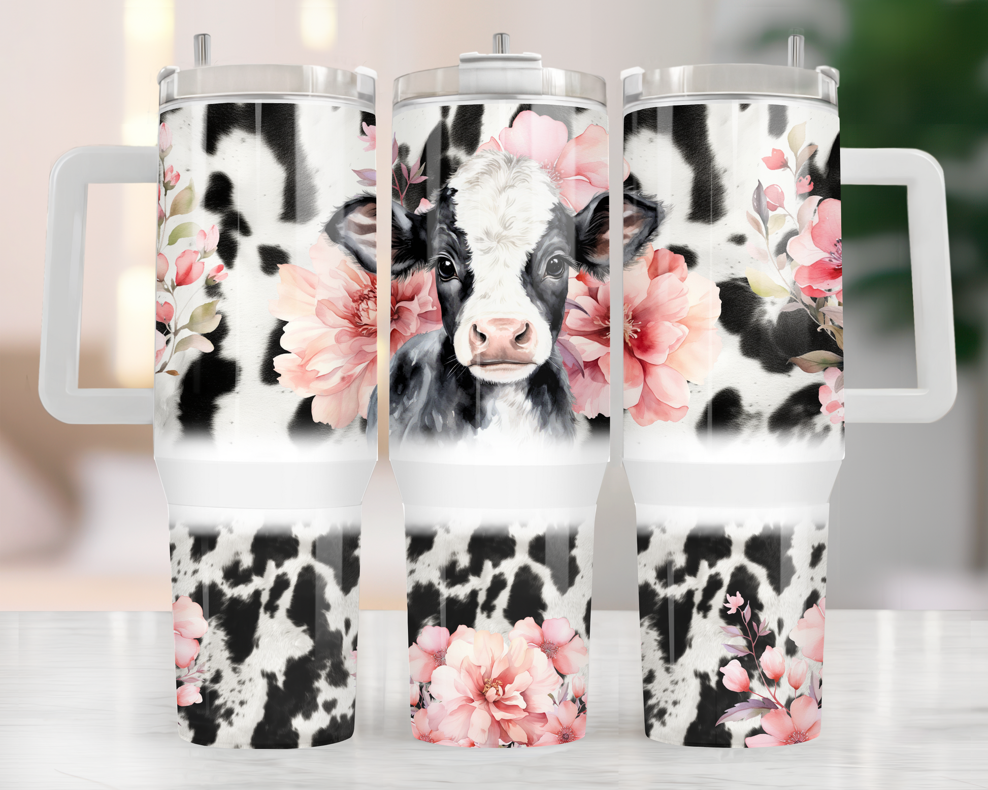 Bessy Cow with Florals Western Themed 40 oz. Stainless steel tumbler CedarHill Country Market