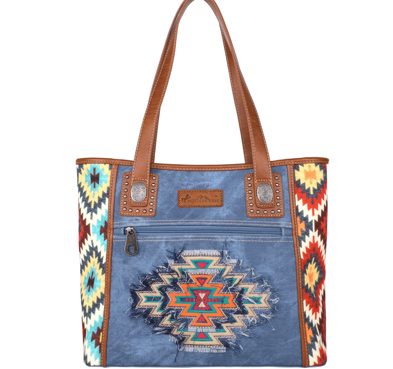 Montana West Aztec Jean Denim Collection Concealed Carry Handbag with Wallet Cedar Hill Country Market