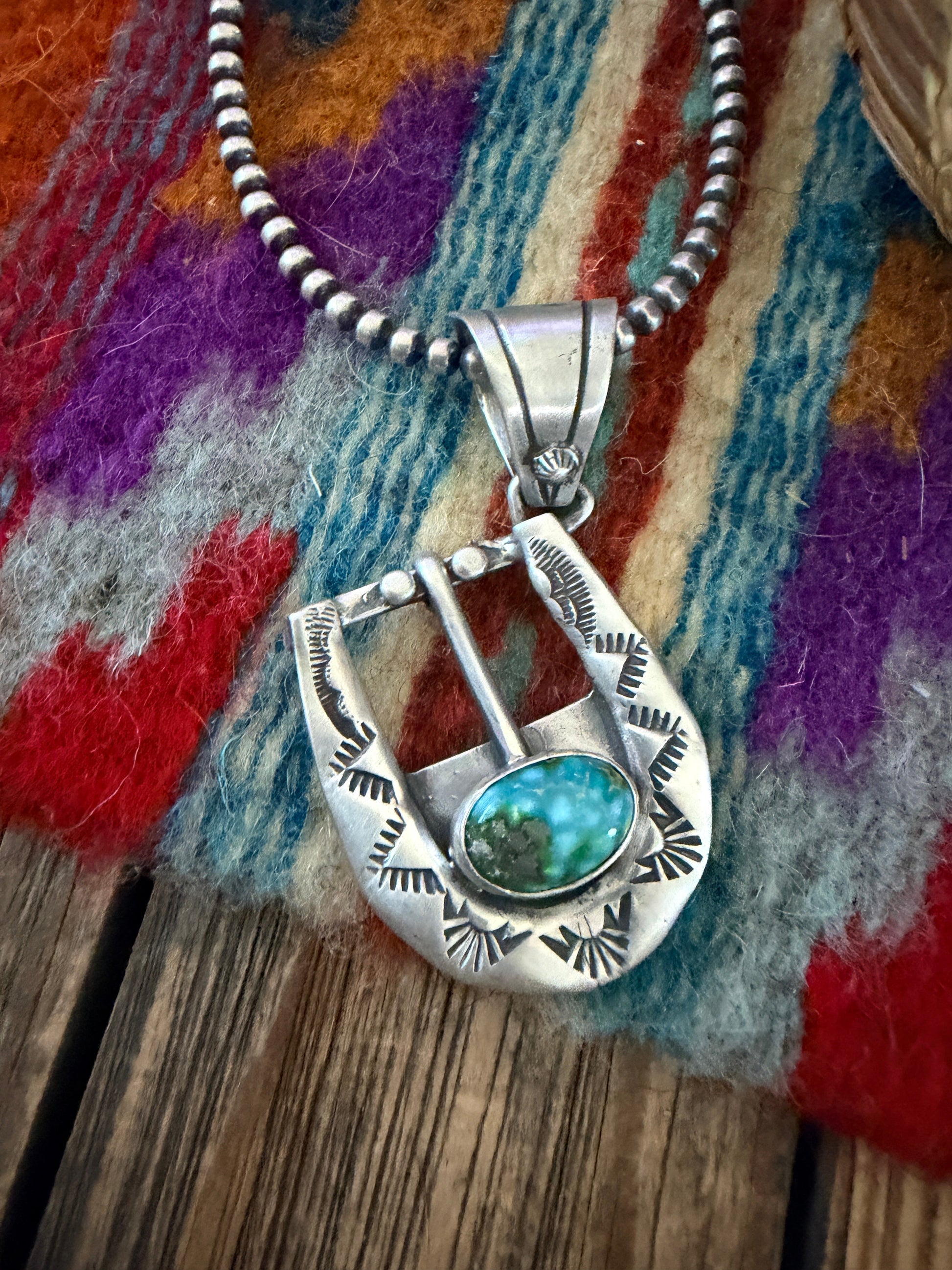 Handcrafted Sterling Silver & Turquoise Belt Buckle Pendant by Leroy James Nizhoni Traders LLC